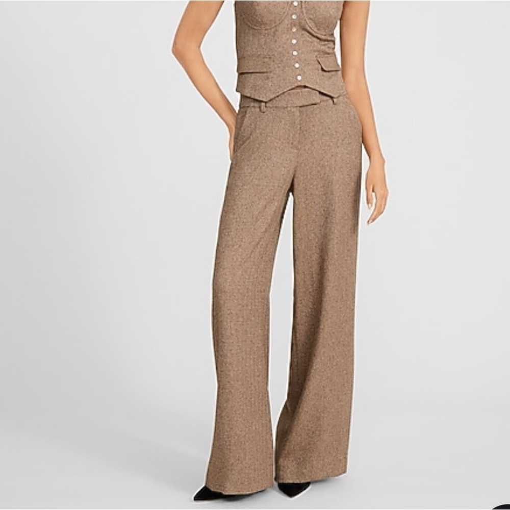 Express Women's Brown Herringbone Wide-Leg Pants